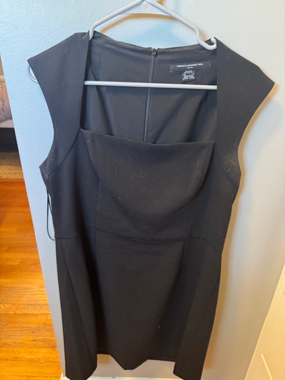 French Connection Black Cap-Sleeve Sheath Midi Dress